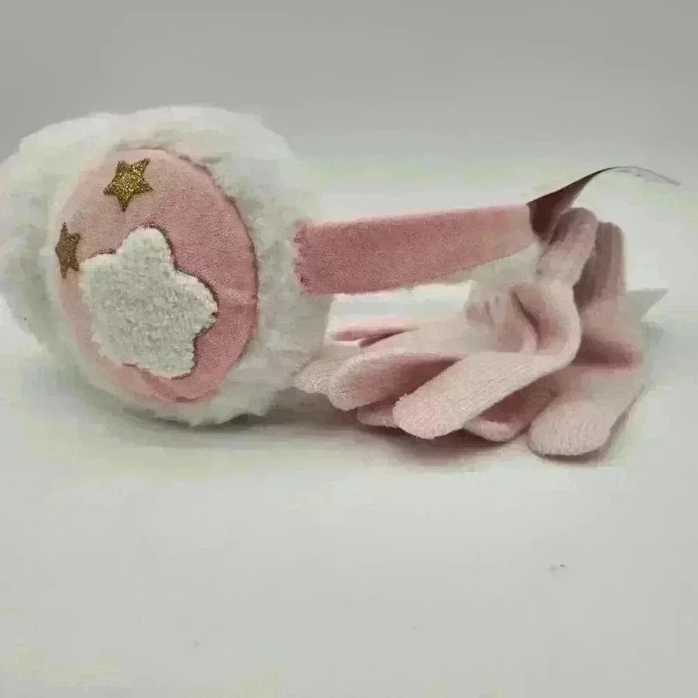 NWT Rainbow‎ Sugar Fashion Star Faux Fur Earmuffs & Stretch Pink Gloves One Size